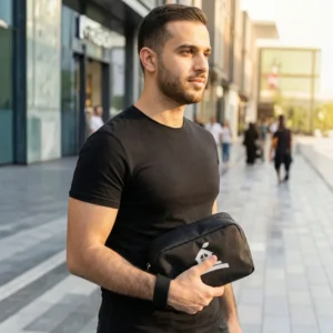 Multipurpose Utility Pouch in Black Polyester Fabric with Zipper and Webbing Handle - Image 2