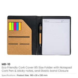 Cork Cover Folder B5 Size with Notepad, Pen and Sticky Notes - Image 7