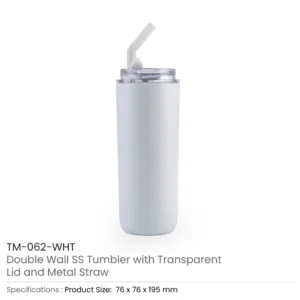 Double Wall SS Tumblers with Transparent Lid and Metal Straw - 500ml - Image 11