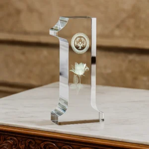 Crystal Glass Trophy in Number One Shape with Gold Lock Closure Box - Image 2