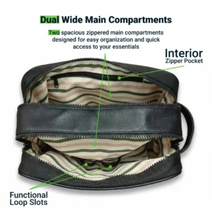 Twill Fabric Utility Pouch with PU Handle and 2 Main Zipper Compartments - Image 4