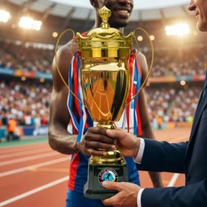 Metal Close Cup Trophies with Two-Sided Handle & Attached Ribbons - Image 2