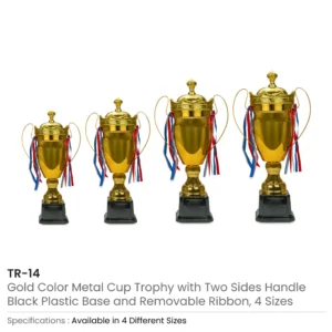 Metal Close Cup Trophies with Two-Sided Handle & Attached Ribbons - Image 7